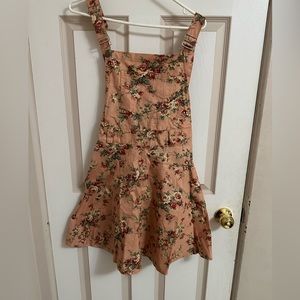 Peach floral denim dress adjustable from both sides